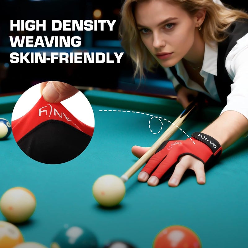 Banly Billiard Pool Gloves Fits on Left Hand 3 Finger, Small Snooker Cue Sport Glove, Billiards Players Sporty Compact Pull On Half Finger Billiard Glove - Image 4